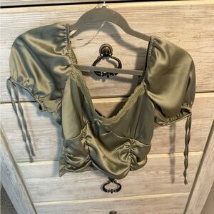 Forever 21 Olive Green Satin Crop Top